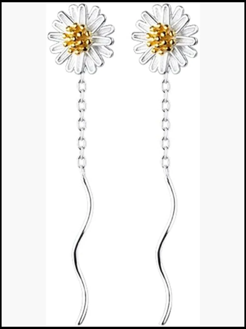 Sterling Silver Daisy Dangle Earrings Threader Tassel Elegant Minimal Chic